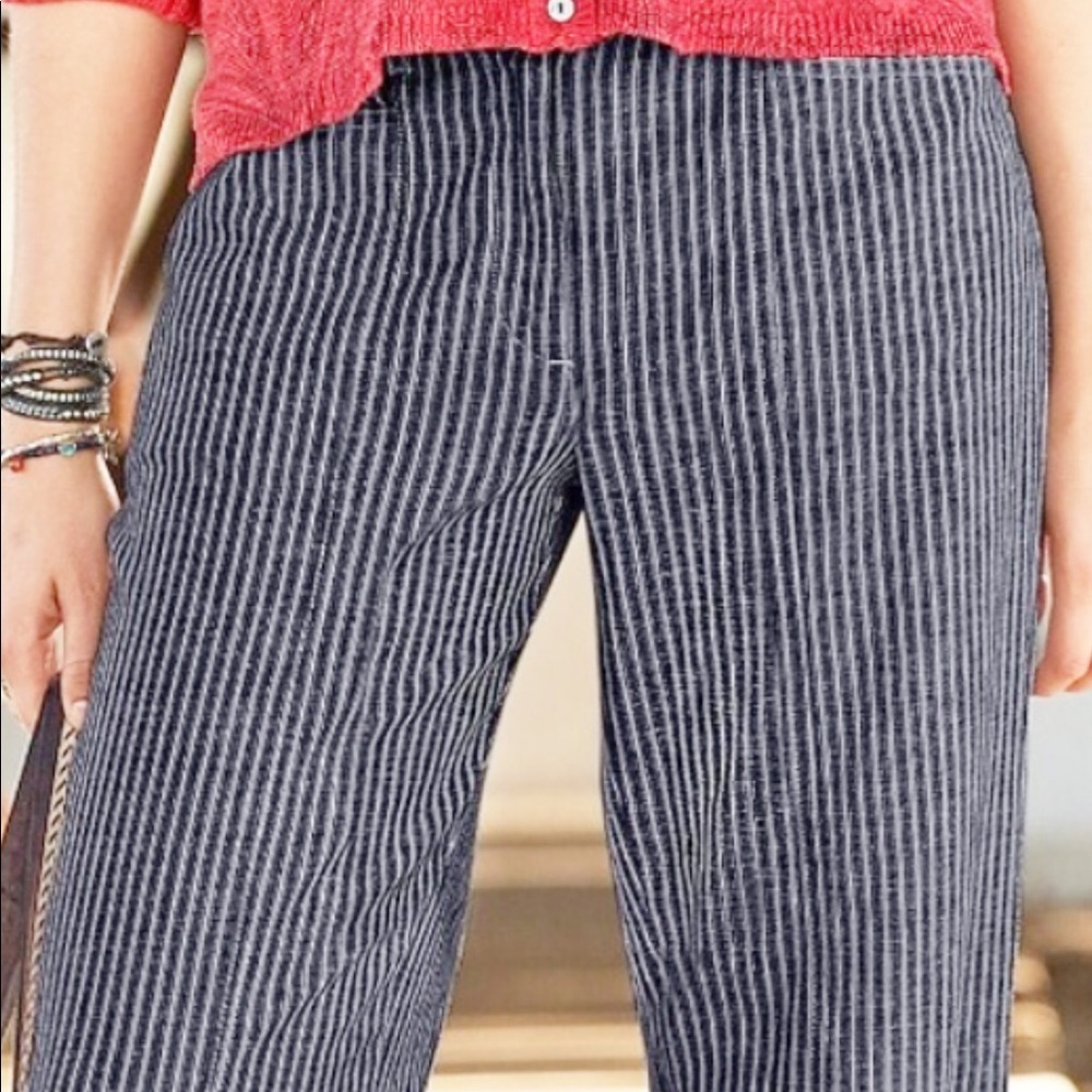 SUNDANCE Linen Pinstripe Wide Leg Trousers